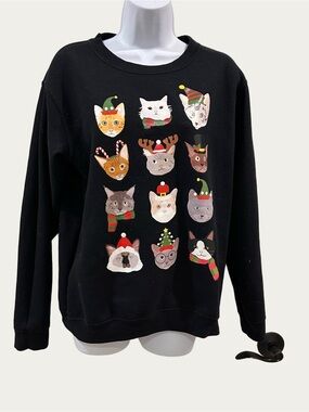 Christmas Crazy Cats Ugly Holiday Sweatshirt by Gildan Size Medium